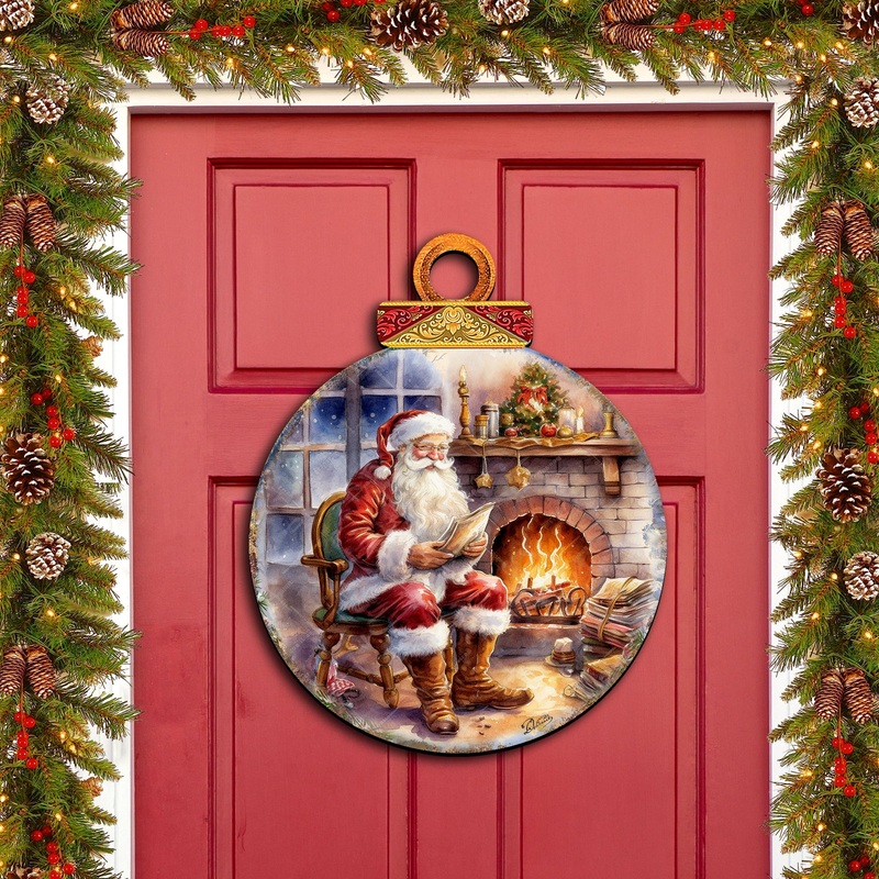Santa at the Fireplace Holiday Door Decor by G. Debrekht – Christmas Santa Snowman Decor – 8611089H