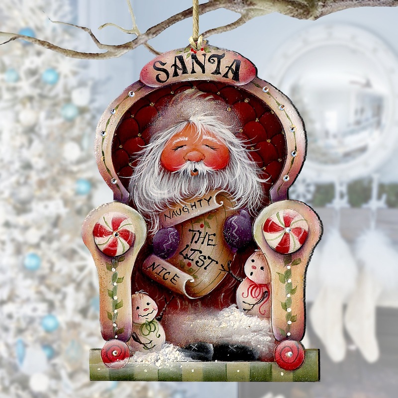Santa Checking His List Wooden Ornaments by Jamie Mills-Price Christmas Santa Snowman Decor – 8611068-3-MP