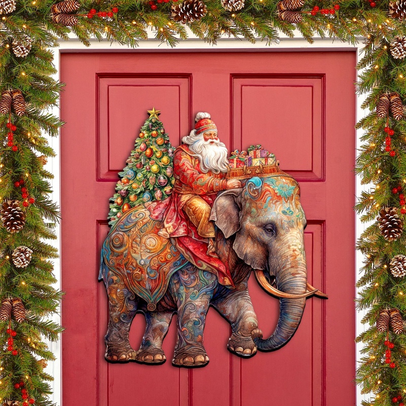 Santa on Elephant Holiday Door Decor  by G. Debrekht – Christmas Decor – 8611043-2H