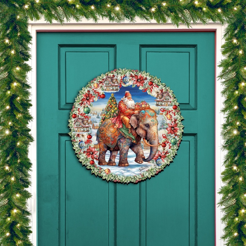 Santa on Elephant Holiday Door Decor  by G. Debrekht – Christmas Decor – 8611043H