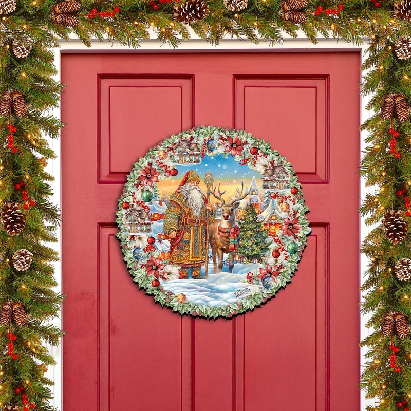 Santa’s Magical Cottage Holiday Door Decor by G. Debrekht – Christmas Santa Snowman Decor – 8611066H