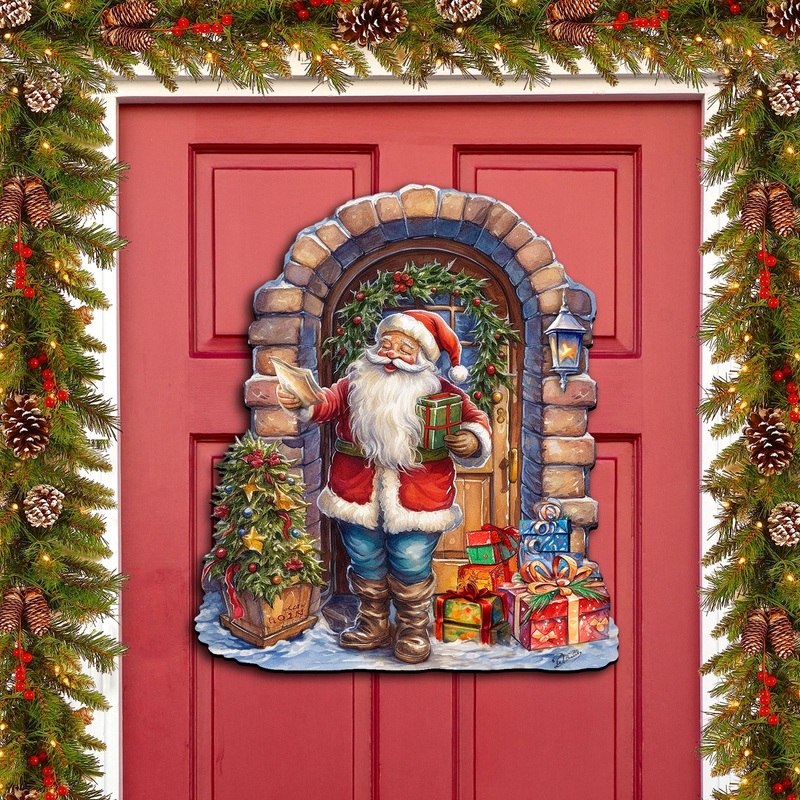 Santa’s Surprise Visit Holiday Door Decor  by G. Debrekht – Christmas Santa Snowman Decor – 8611045H