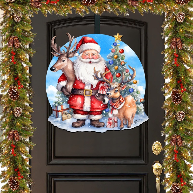 Santa with Reindeers Holiday Door Decor  by G. Debrekht – Christmas Decor – 8611032H