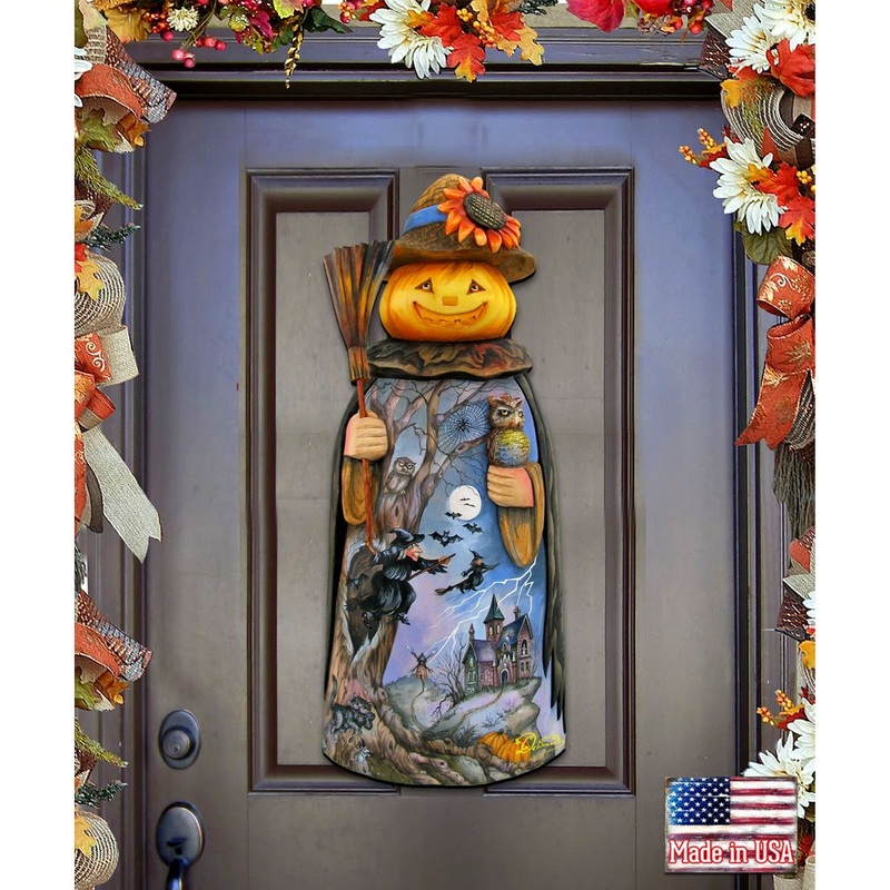 Scarecrow Pumpkin Head Halloween Door Decor by G. DeBrekht – Thanksgiving Halloween Decor – 8114180H