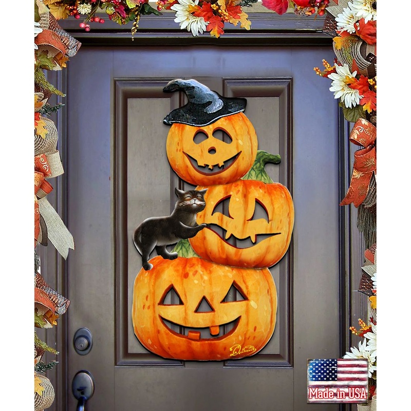 Scary Stacking Pumpkins Halloween Door Decor by G. DeBrekht – Thanksgiving Halloween Decor – 8158415H