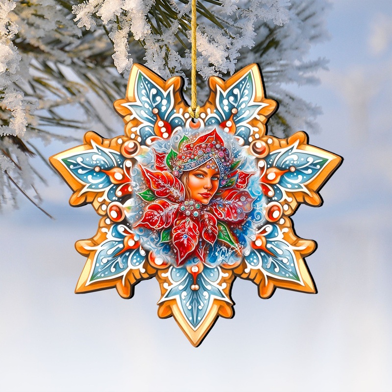 Snow Maiden Snowflake Wooden Ornaments by G. Debrekht – Christmas Decor – 8688401