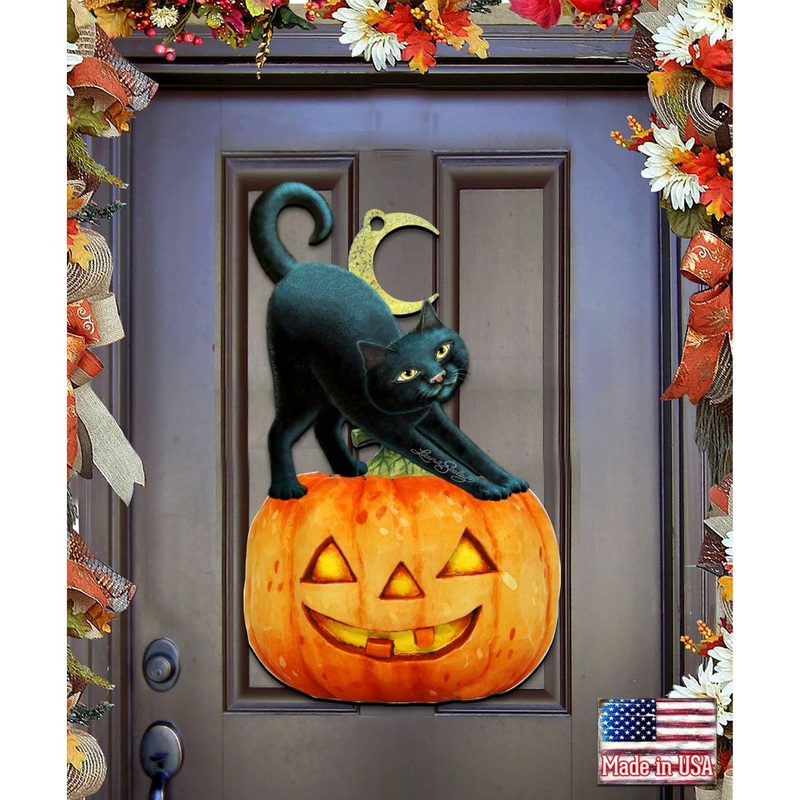 Spooky Halloween Cat Door Decor by Laura Seeley – Thanksgiving Halloween Decor – 8512054-2H