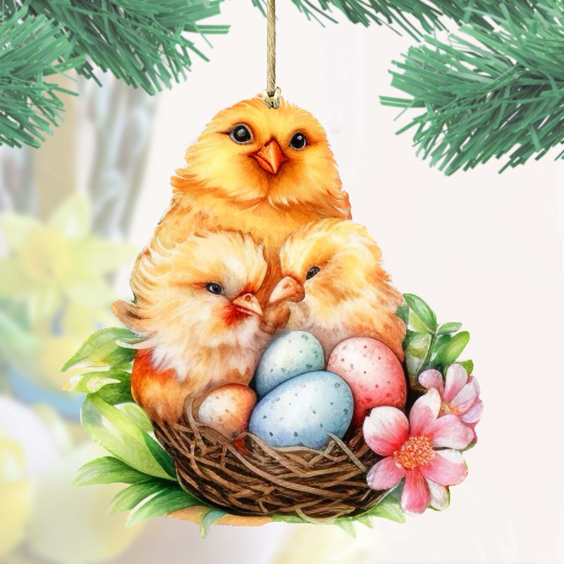 Spring Chicks Wooden Ornaments by G. DeBrekht Easter Spring Decor – 8652771
