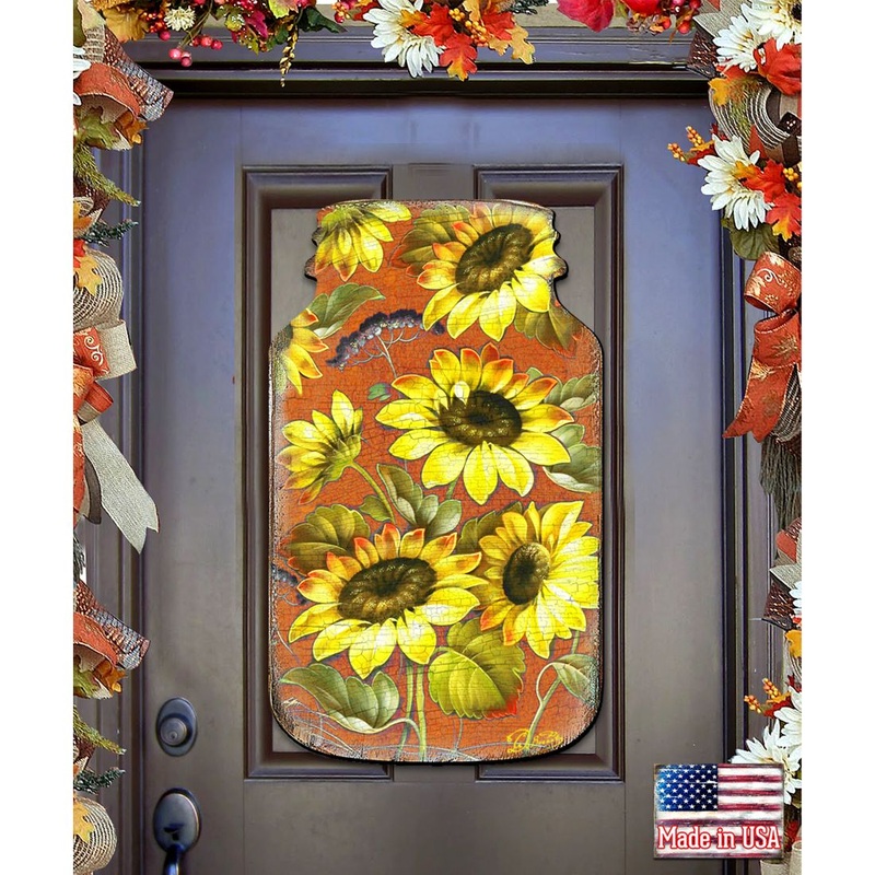 Sunflower Mason Jar Halloween Door Decor by G. DeBrekht – Thanksgiving Halloween Decor – 8158906H