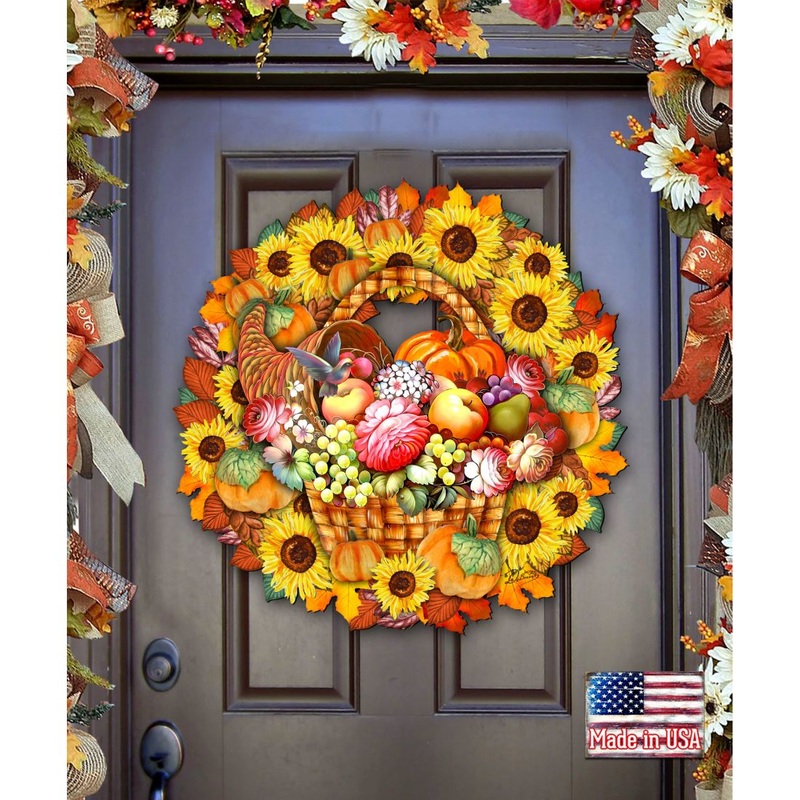 Thanksgiving Holiday Door Wreath by G. DeBrekht – Thanksgiving Halloween Decor – 8185305-5H