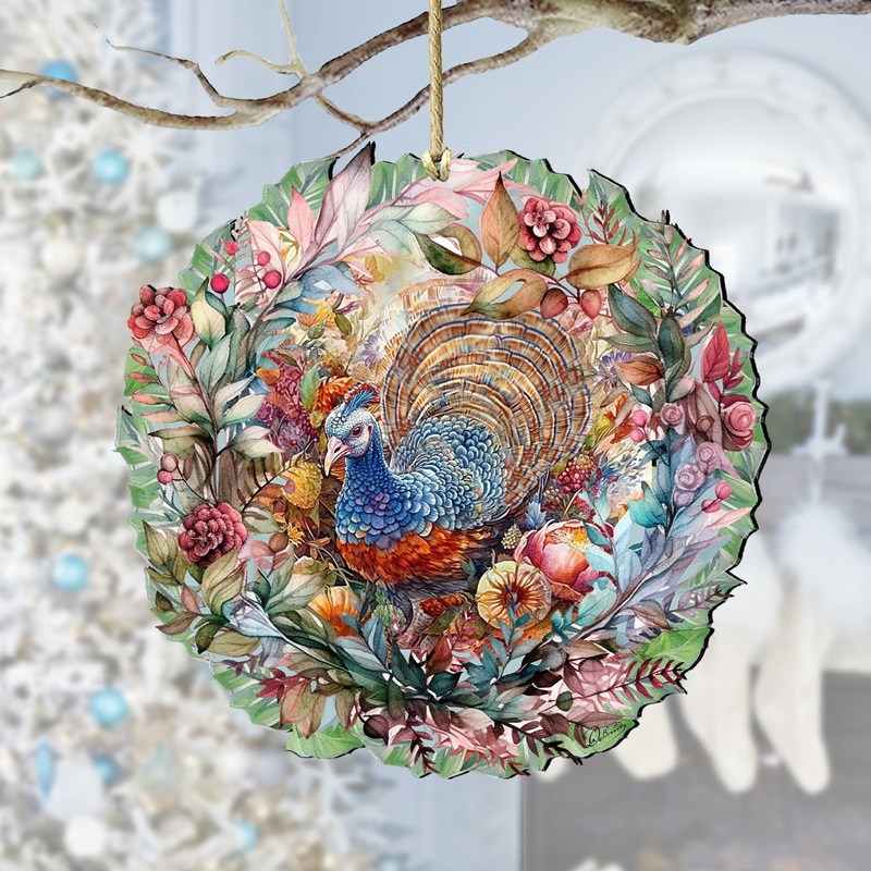 Thanksgiving Turkey Wreath Wooden Ornaments by G. Debrekht Thanksgiving Decor – 8611083