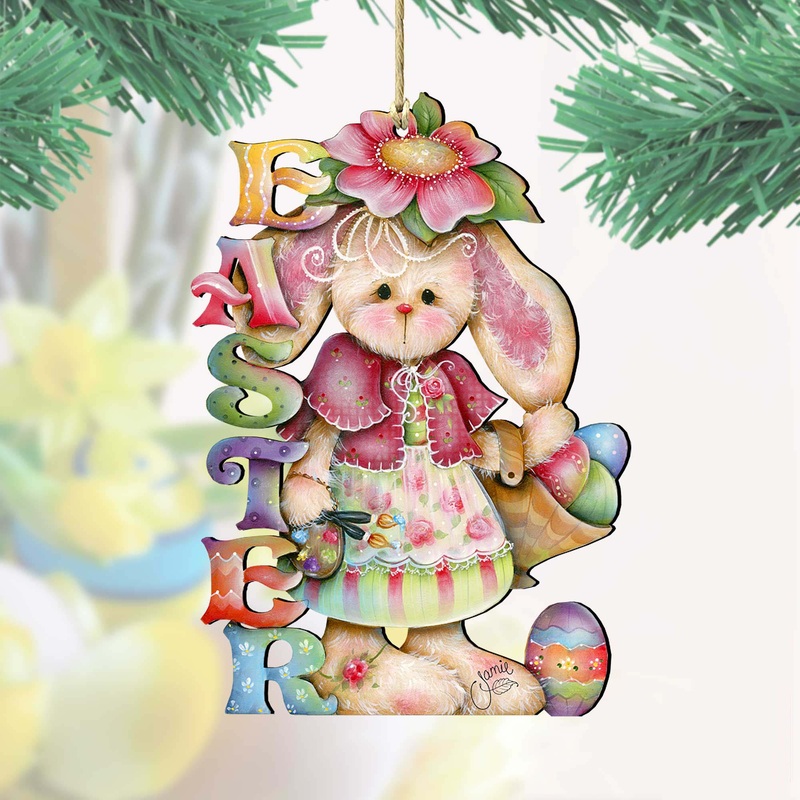 The Easter Bunny Wooden Ornaments by Jamie Mills-Price – Easter Spring Decor – 8457605