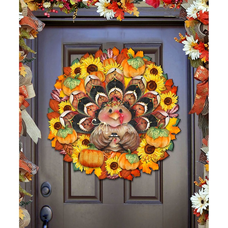 Turkey Holiday Door Wreath – Thanksgiving Halloween Decor by Jamie Mills-Price – 8185305-3H-MP
