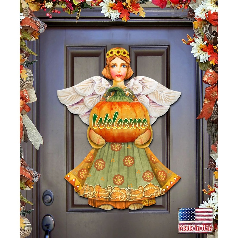 Welcome Fall Angel Halloween Door Decor by G. DeBrekht – Thanksgiving Halloween Decor – 8155232-2H