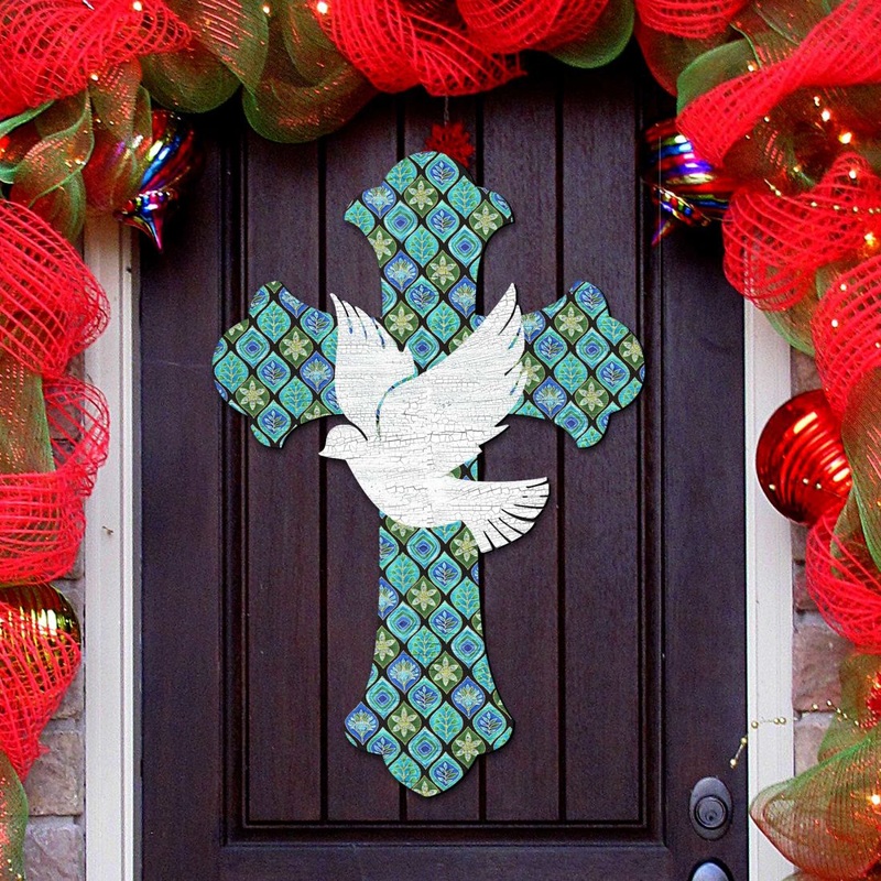 White Doves Cross Easter Door Decor by G. DeBrekht – Easter Spring Decor – 8191163-2H