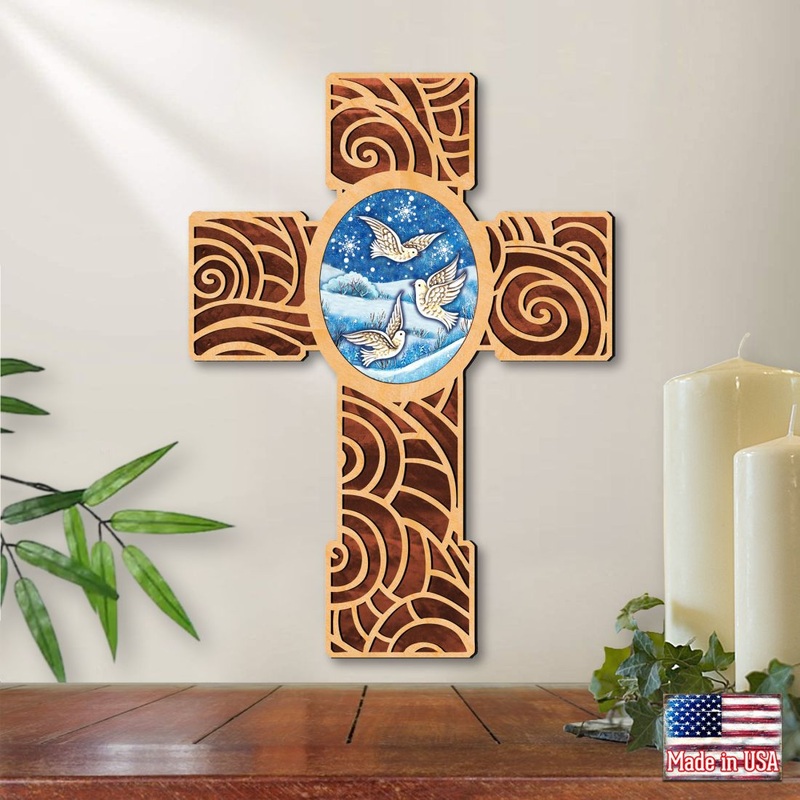 Wooden Cross of Peace Dove Modern Wooden Cross by Museum Icons – Easter Spring Decor – 88292