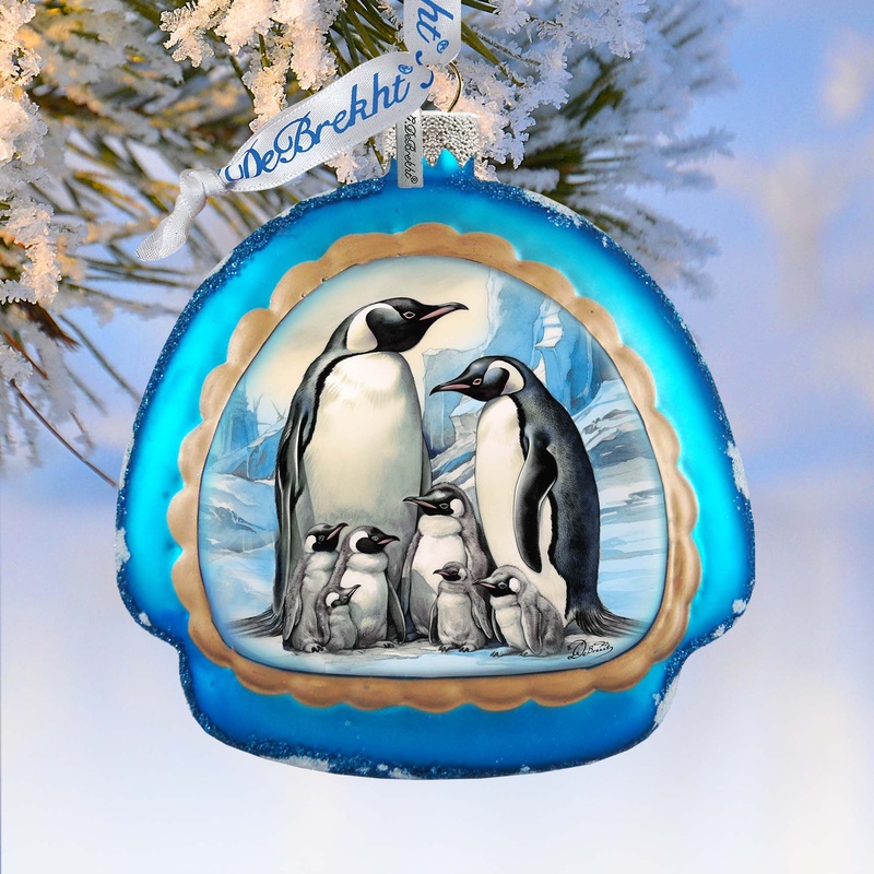 A Love on Ice – Penguin’s Family Rainbow Glass Ornament by G. Debrekht – Wildlife Holiday Dcor – 756-019