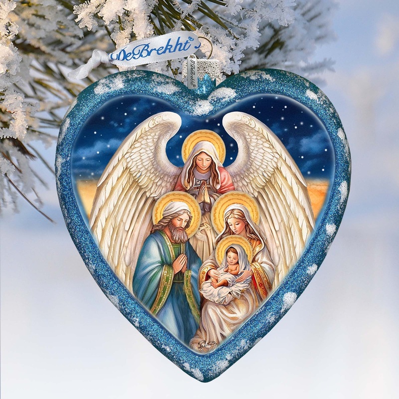 Angel’s Divine Presence Nativity Heart Glass Ornament by G. Debrekht – Nativity Holiday Decor – 738-094