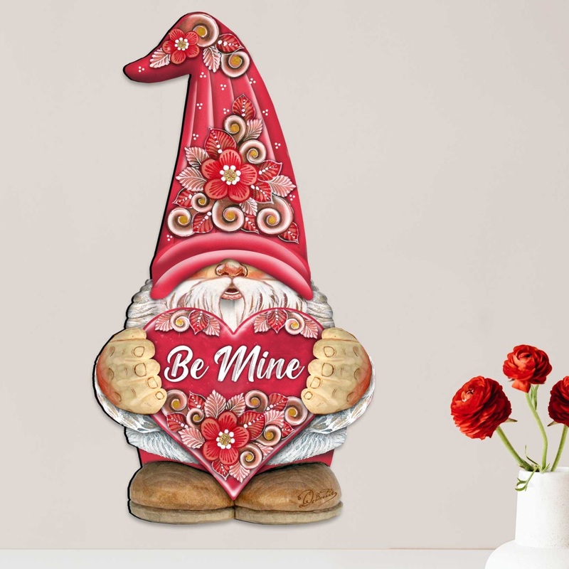 Be Mine Gnome Wooden Door Hanger Valentine Wall Art by G. DeBrekht – Love Family Kids Decor – 8611019H