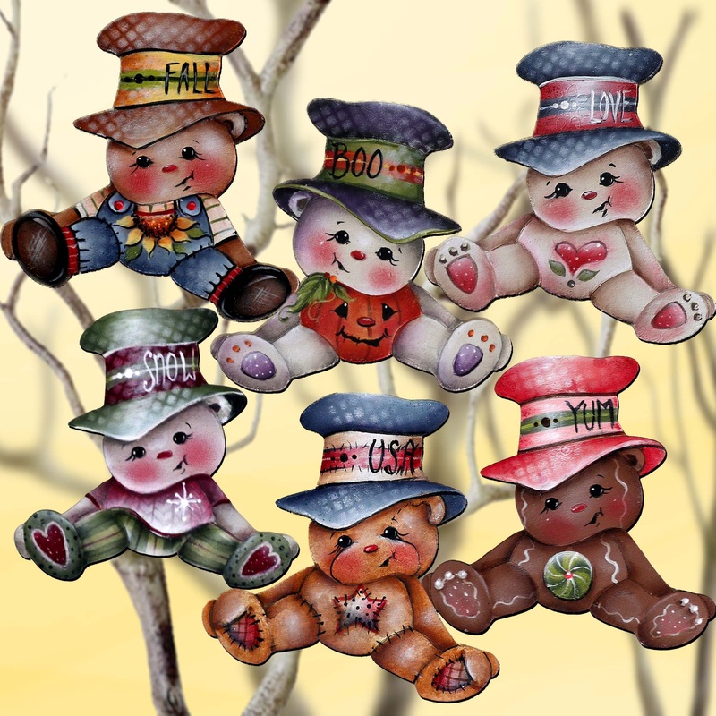 Big Hat Brigade Decorative Wooden Clip-on Ornaments Set of 6 by Jamie Mills-Price – Christmas Santa Snowman Decor – 8090046C-MP-S6