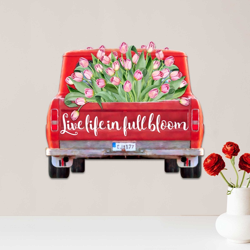 Blooming Love Truck Wooden Door Hanger Wall by G. DeBrekht – Love Family Kids Decor – 8191165H