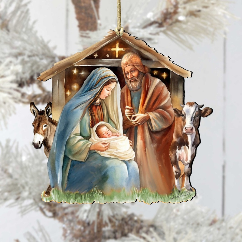 Born Under Bright Star Nativity Wooden Ornaments by G. DeBrekht Nativity Holiday Decor – 8611082