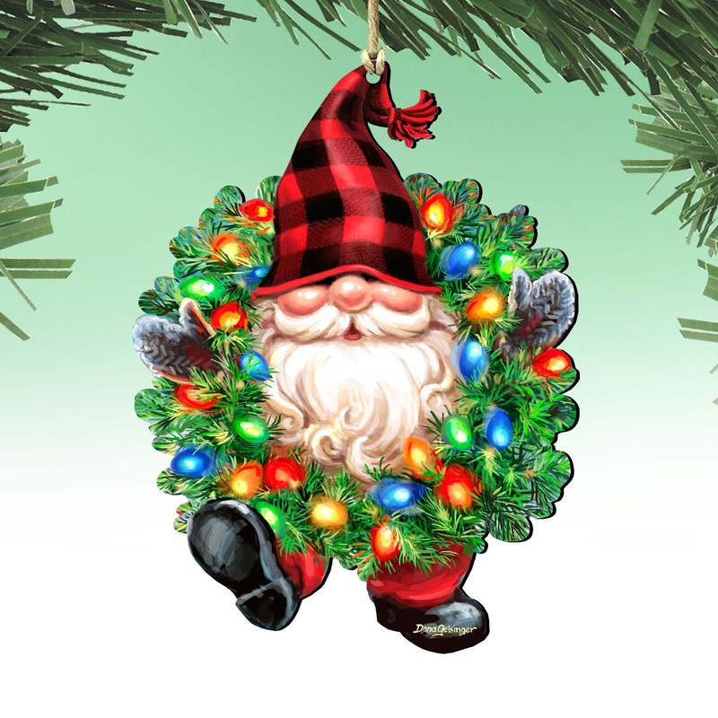 Bright Light Gnome Dwarf Wreath Wooden Ornaments by Gelsinger – Christmas Decor – 8161053-DG