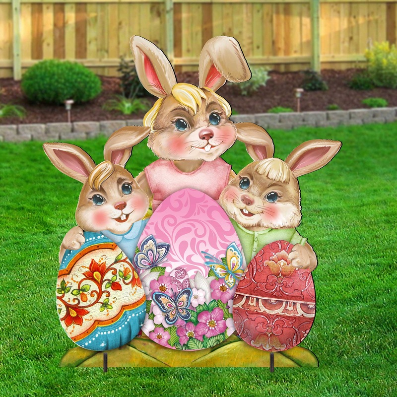 Bunny Drucker Family Easter Yard Sign by G. DeBrekht – Easter Spring Decor – 8154431F