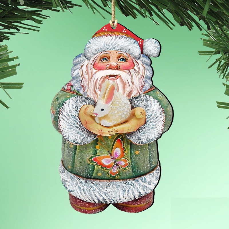 Bunny Santa Christmas Wooden Ornaments by G. DeBrekht – Easter Spring Decor – 8118085