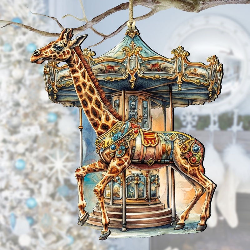 Carousel Giraffe Wooden Ornaments by G. Debrekht Christmas Decor – 8611028