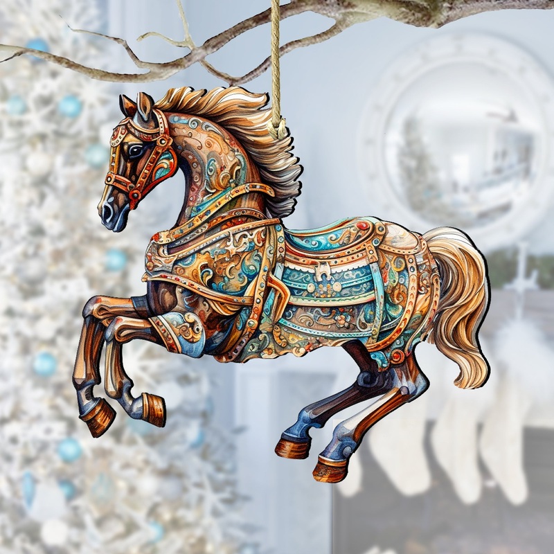 Carousel Horse Wooden Ornaments by G. Debrekht – Christmas Decor – 8100193-1