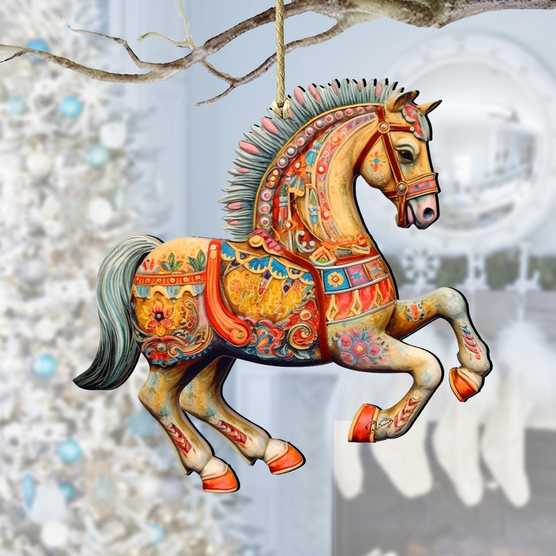 Carousel Horse Wooden Ornaments by G. Debrekht – Christmas Decor – 8100193-3