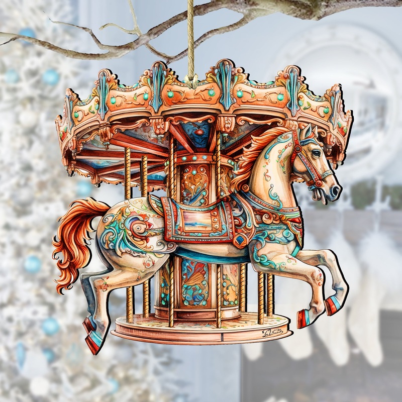 Carousel Horse Wooden Ornaments by G. Debrekht Christmas Decor – 8611027