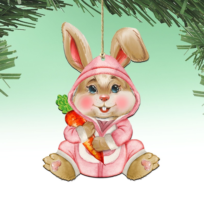 Carrot Baby Pink Bunny Wooden Ornaments by  – Easter Spring Decor – 815432-3