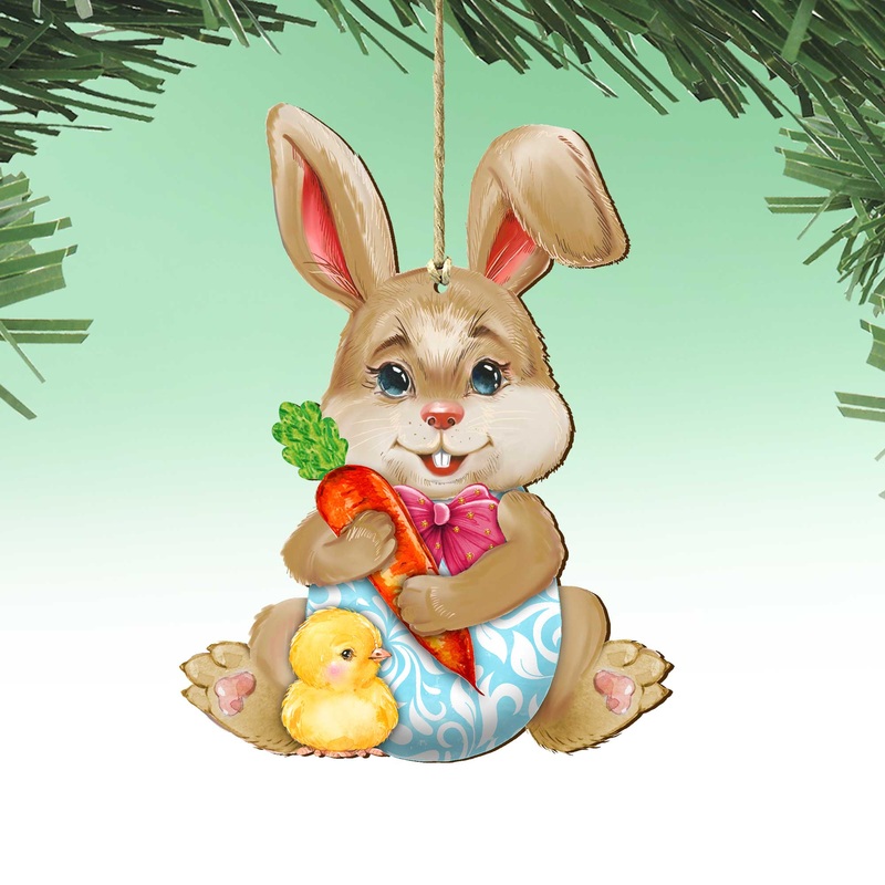 Carrot Bunny with Chick Wooden Ornaments by  – Easter Spring Decor – 815432-1