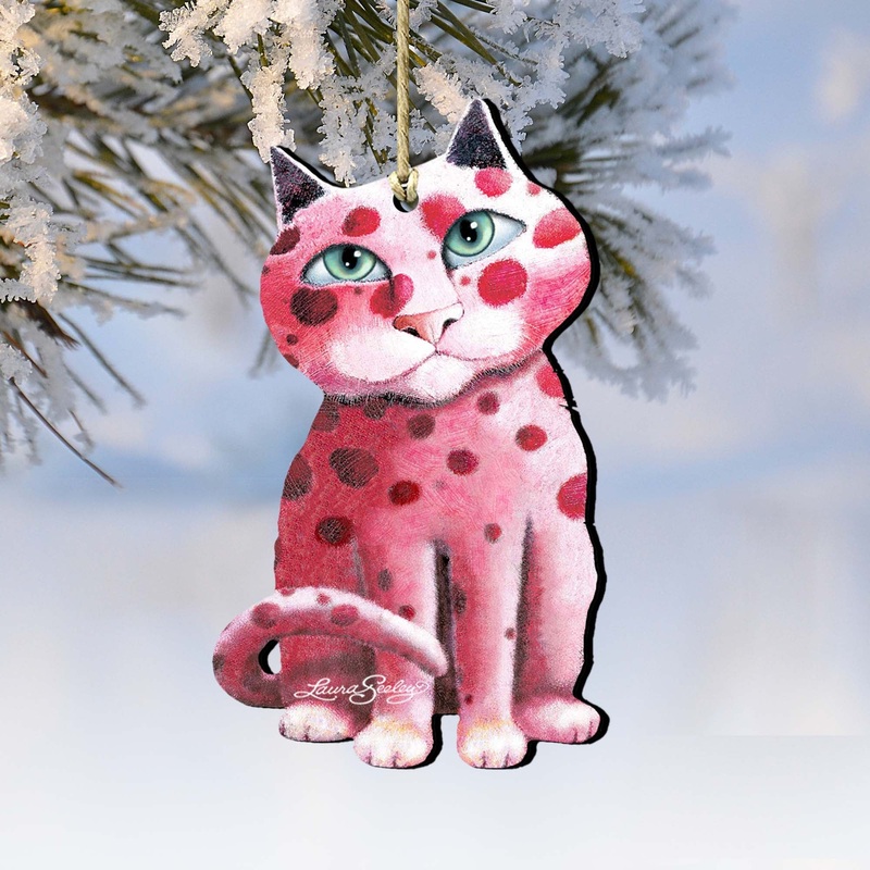 Cherries Jubilee Cat Wooden Ornaments by Laura Seeley – Pets Dog and Cats Decor – 8512065-LS