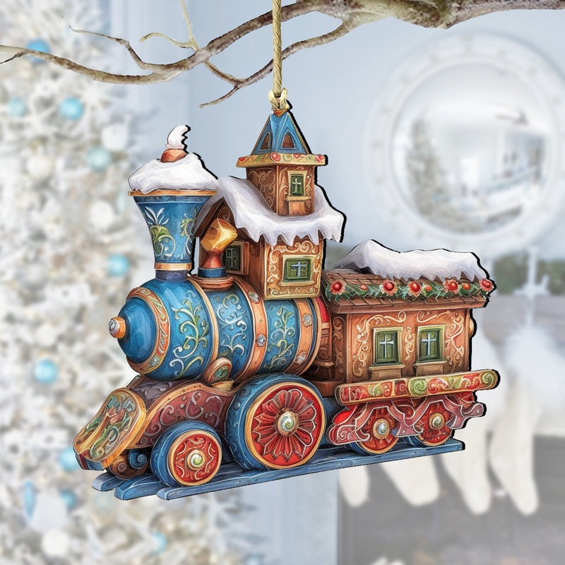 Christmas Train Wooden Ornaments by G. Debrekht – Christmas Decor – 8100198-1