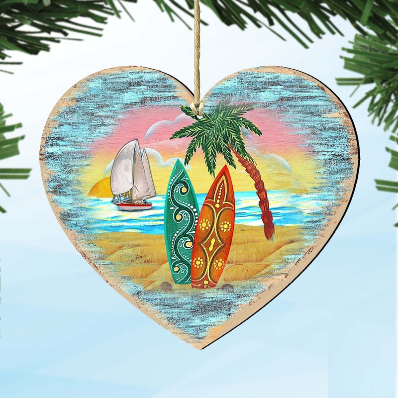 Coastal Heart Wooden Ornaments by G. DeBrekht – Coastal Holiday Decor – 8198731