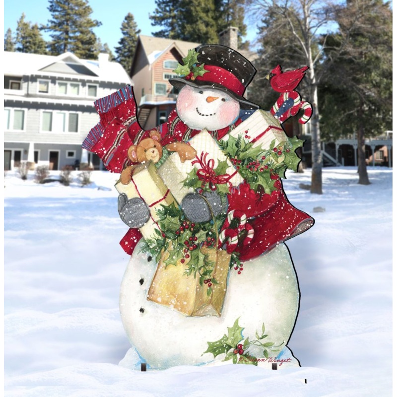 Dark Night Presents Christmas Outdoor Yard Sign by Susan Winget – Christmas Santa and Snowman Decor – 8471104F-SW