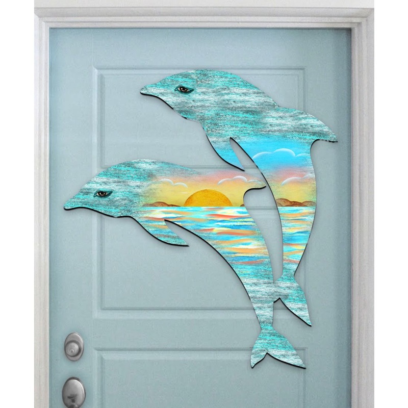 Dolphins Decorative Coastal Door Decor by G. DeBrekht – Coastal Holiday Decor – 8198519H