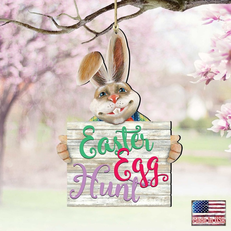East Egg Hunt Bunny Wooden Ornaments Spring by G. DeBrekht – Easter Spring Decor – 8154423-2
