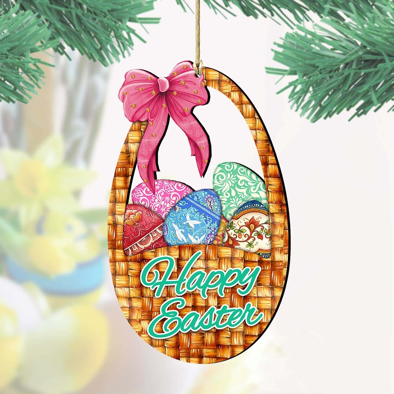 Easter Basket Wooden Ornaments by G. DeBrekht – Easter Spring Decor – 8185309