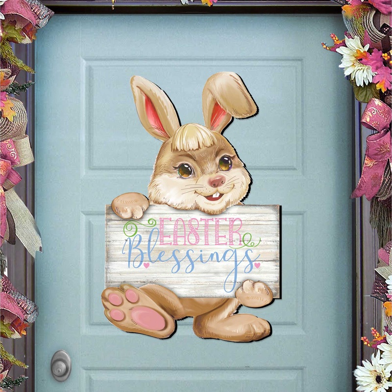 Easter Blessing Bunny Wooden Door Hanger by G. DeBrekht – Easter Spring Decor – 815433-3H