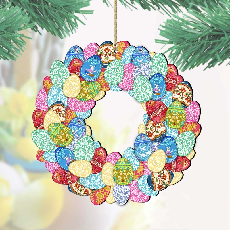Easter Eggs Wreath Wooden Ornaments by G. DeBrekht – Easter Spring Decor – 8185310