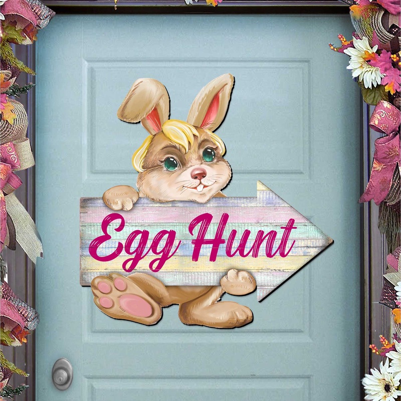 Egg Hunt Bunny Wooden Door Hanger by G. DeBrekht – Easter Spring Decor – 815433-2H
