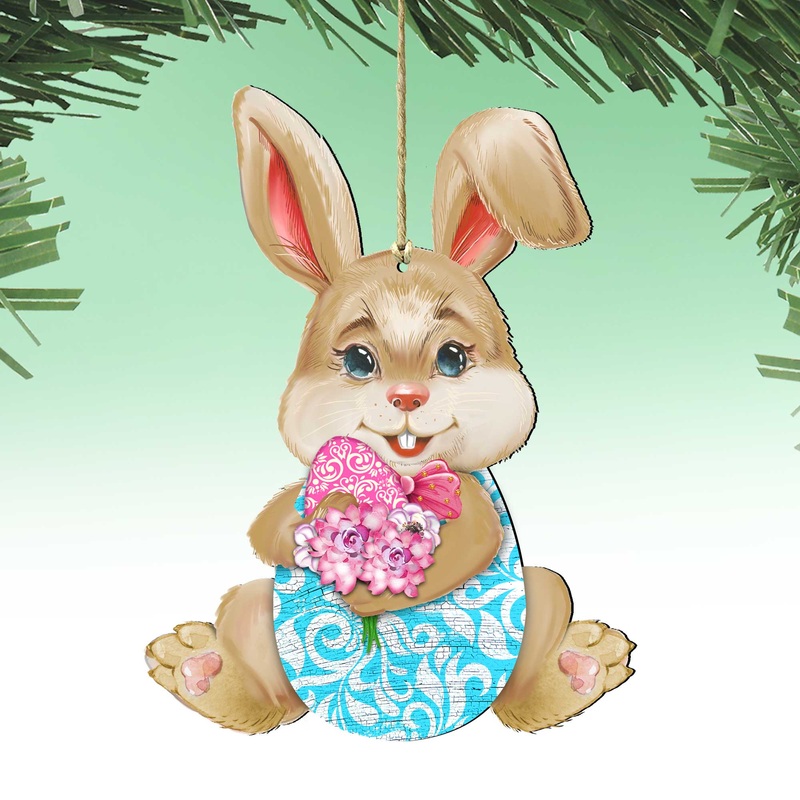 Flowers Bunny Wooden Ornaments by  – Easter Spring Decor – 815432-2