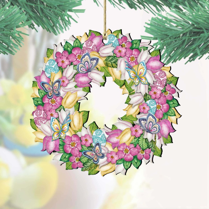 Flowers Spring Wreath Wooden Ornaments by G. DeBrekht – Easter Spring Decor – 8185301