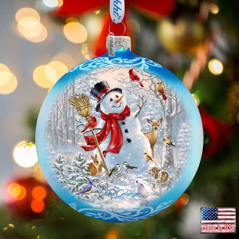 Frosty Forest Friends Glass Ornament by D. Gelsinger – Christmas Santa Snowman Decor – 71105-1624