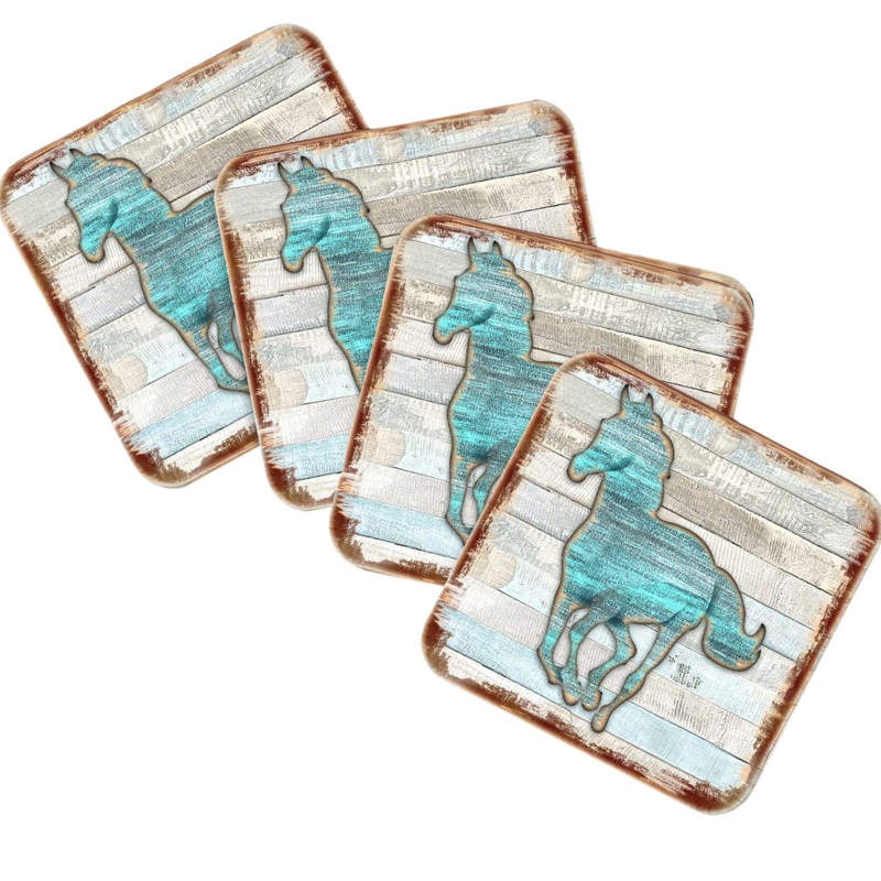 Horse Wooden Cork Coasters Gift Set of 4 by Nature Wonders – 8198157-9C
