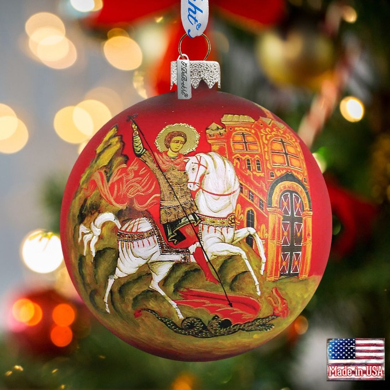 Icon Saint George Ball Glass Ornament by G. DeBrekht – Nativity Holiday Decor – 73214